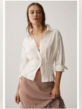 NWT Anthropologie Pilcro White Shirt with Corset Ties 🌸 Size 1X